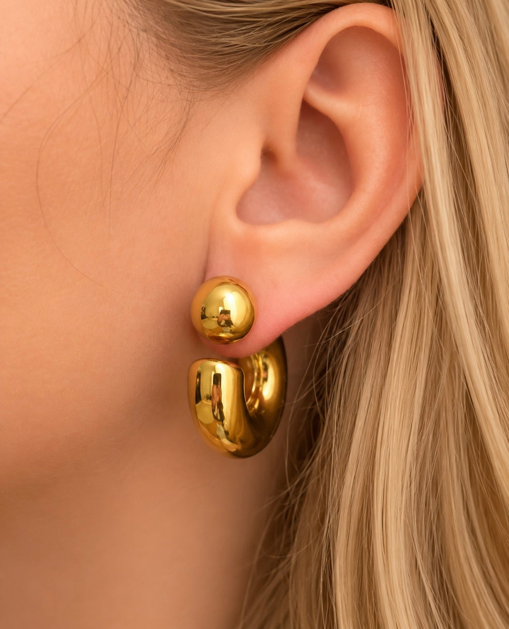 Luna Gold Drop Hoop Earrings | 18K Gold Plated Stainless Steel