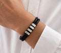 Men’s Braided Leather Bracelet – Black & Silver