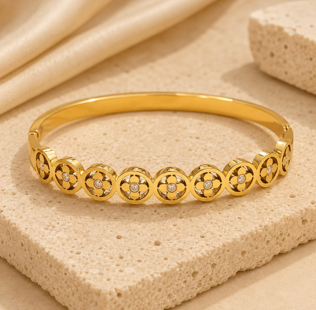 Floral Crystal Bangle Bracelet