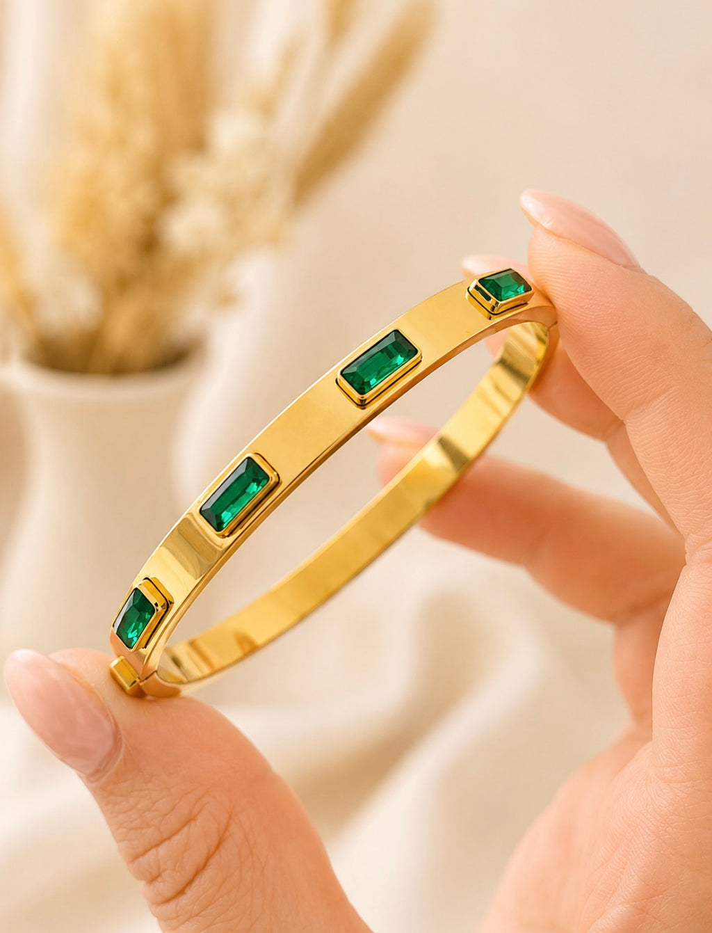 Emerald Green Crystal Gold Bangle