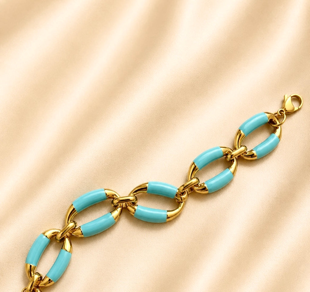 Turquoise & Gold Link Bracelet