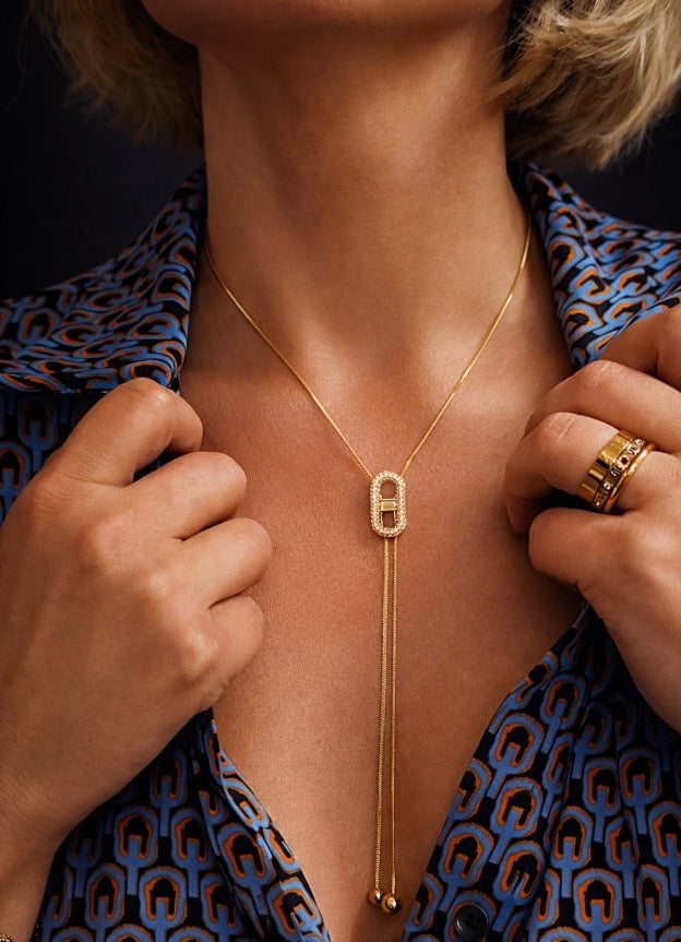 Crystal Adjustable Slider Necklace – Gold