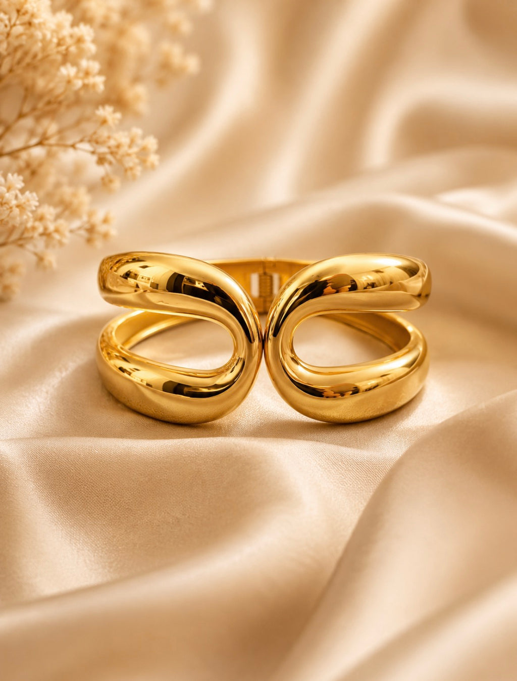 Gold Sculptural Open Cuff Bangle