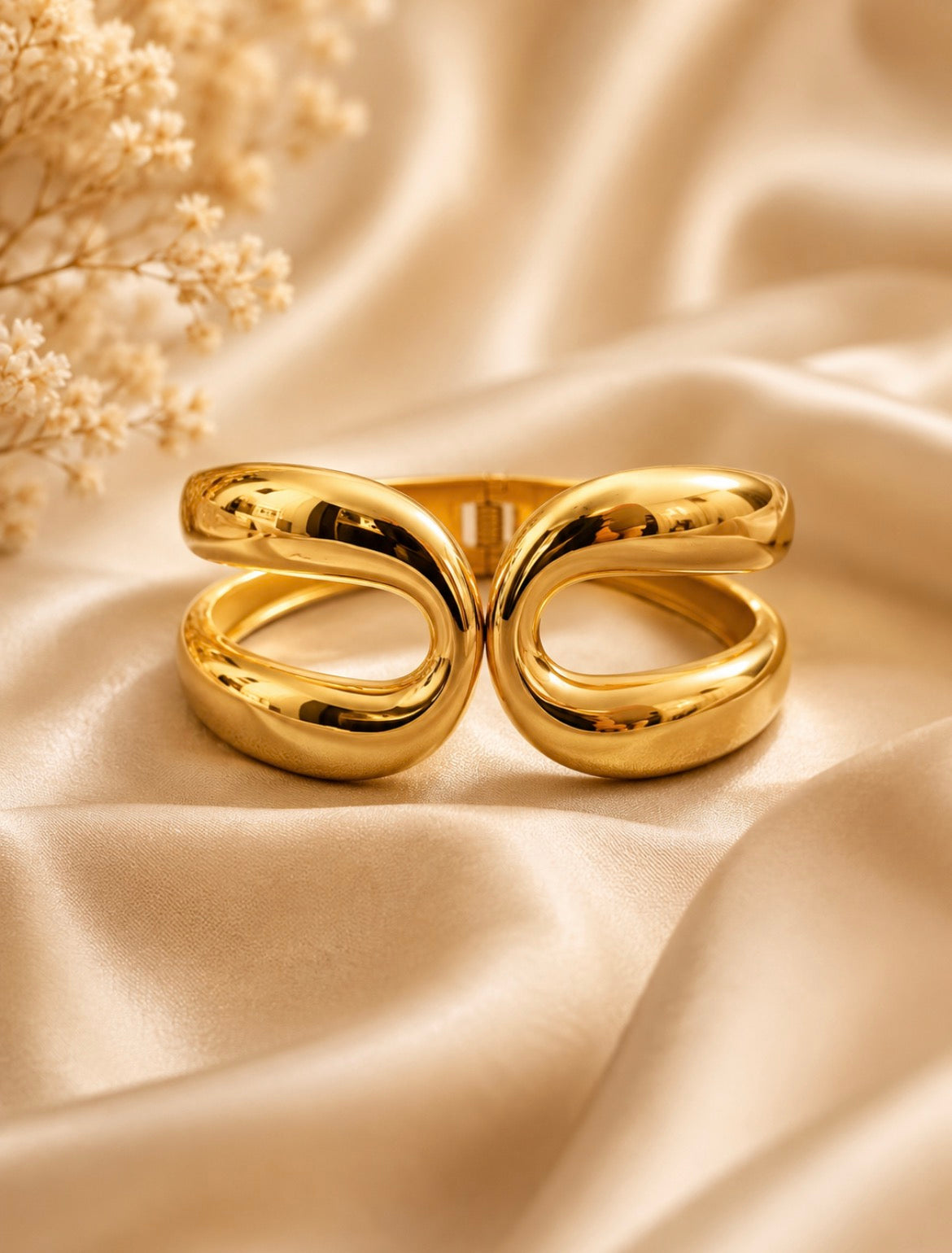 Gold Sculptural Open Cuff Bangle