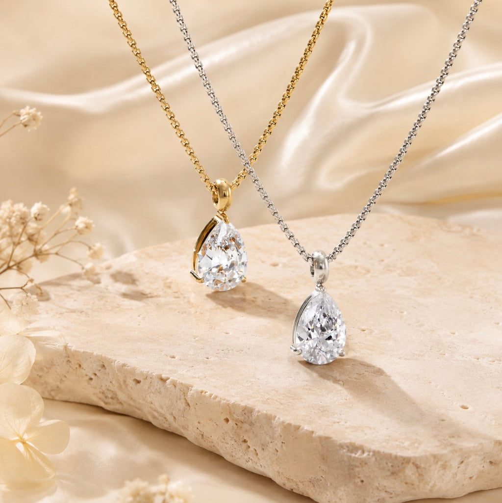 Teardrop Crystal Necklace – Gold & Silver