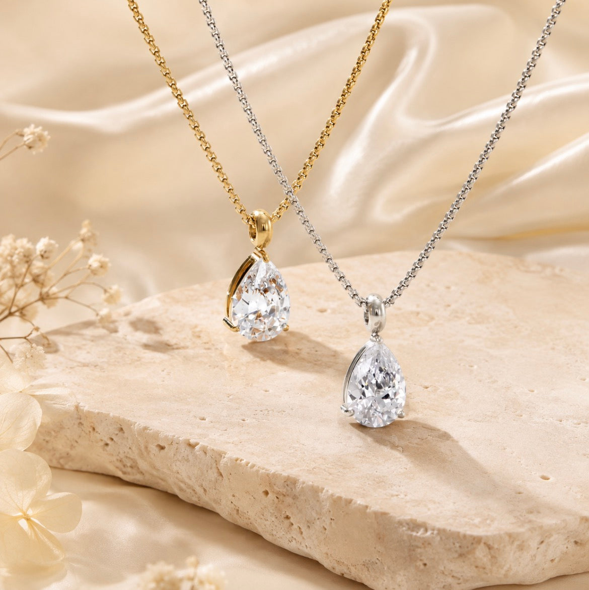 Teardrop Crystal Necklace – Gold & Silver
