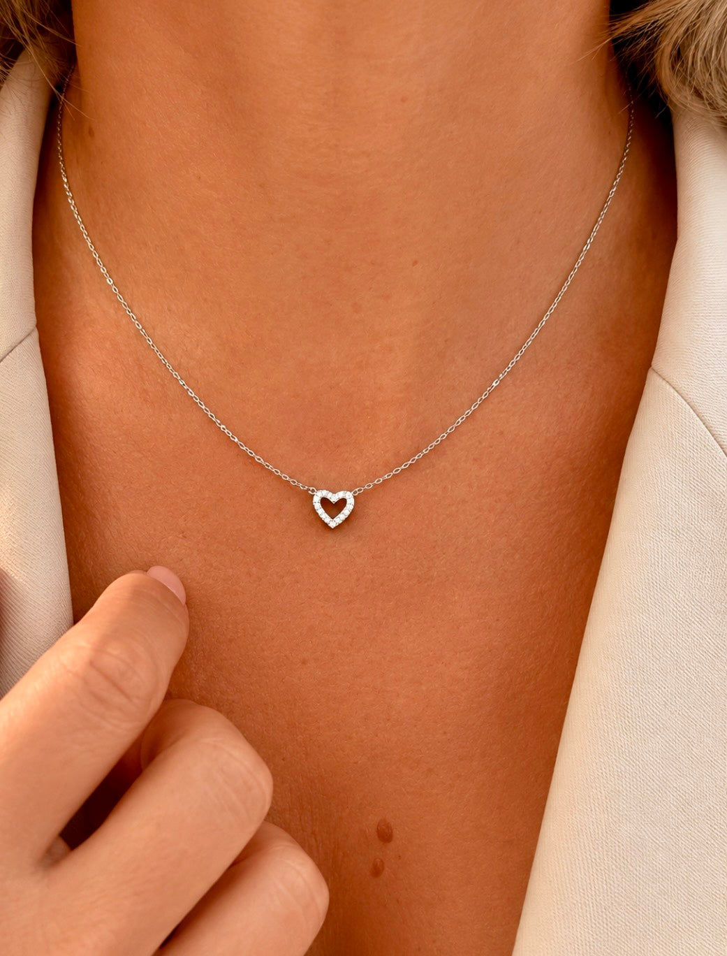 Crystal Heart Necklace – Silvery