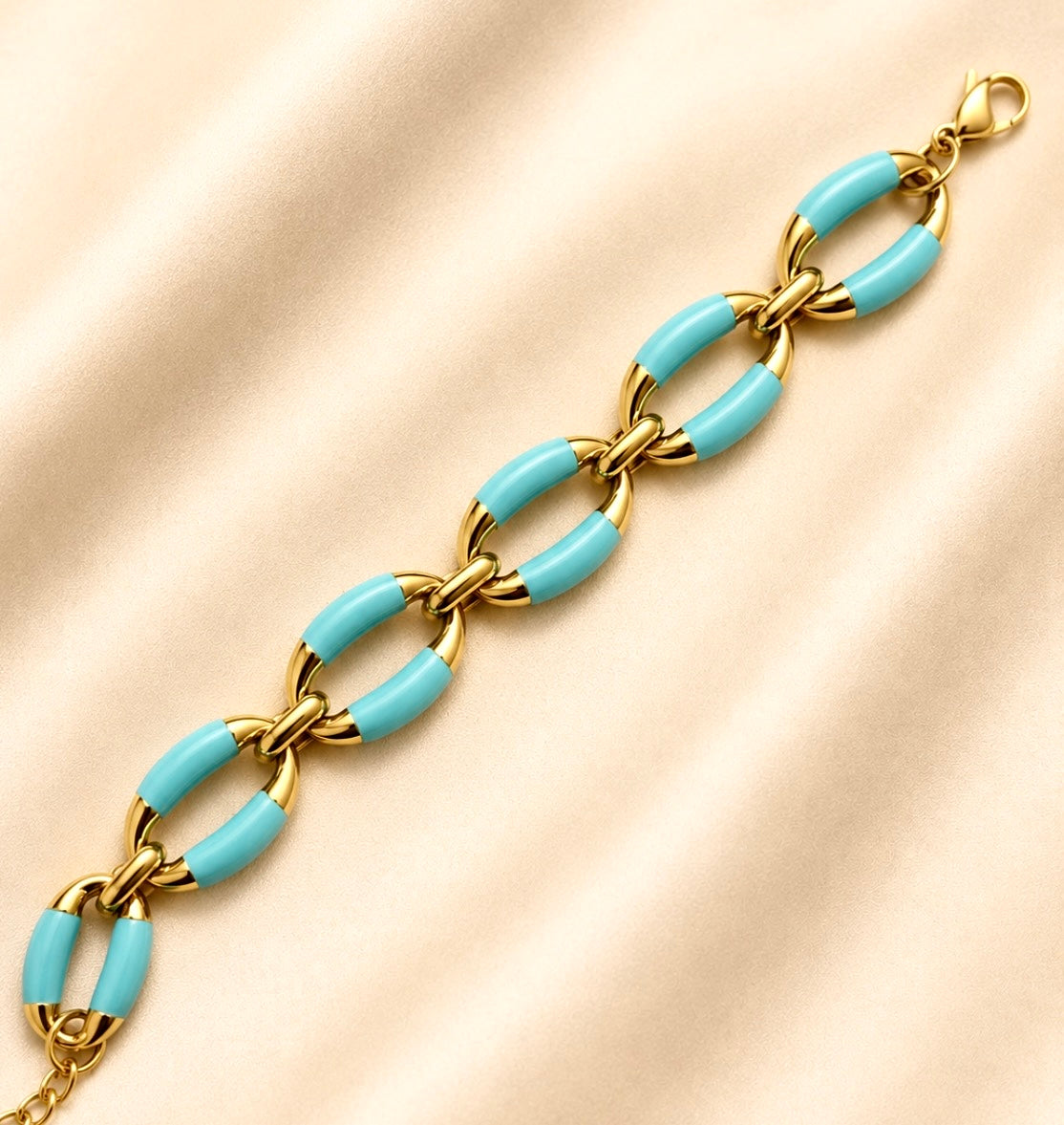 Turquoise & Gold Link Bracelet