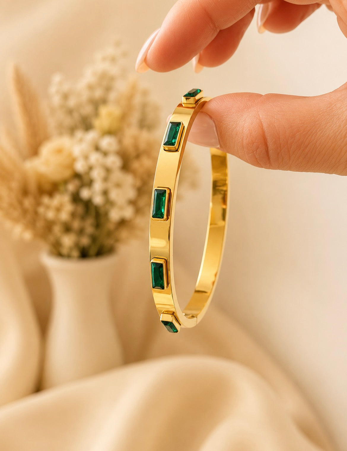 Emerald Green Crystal Gold Bangle