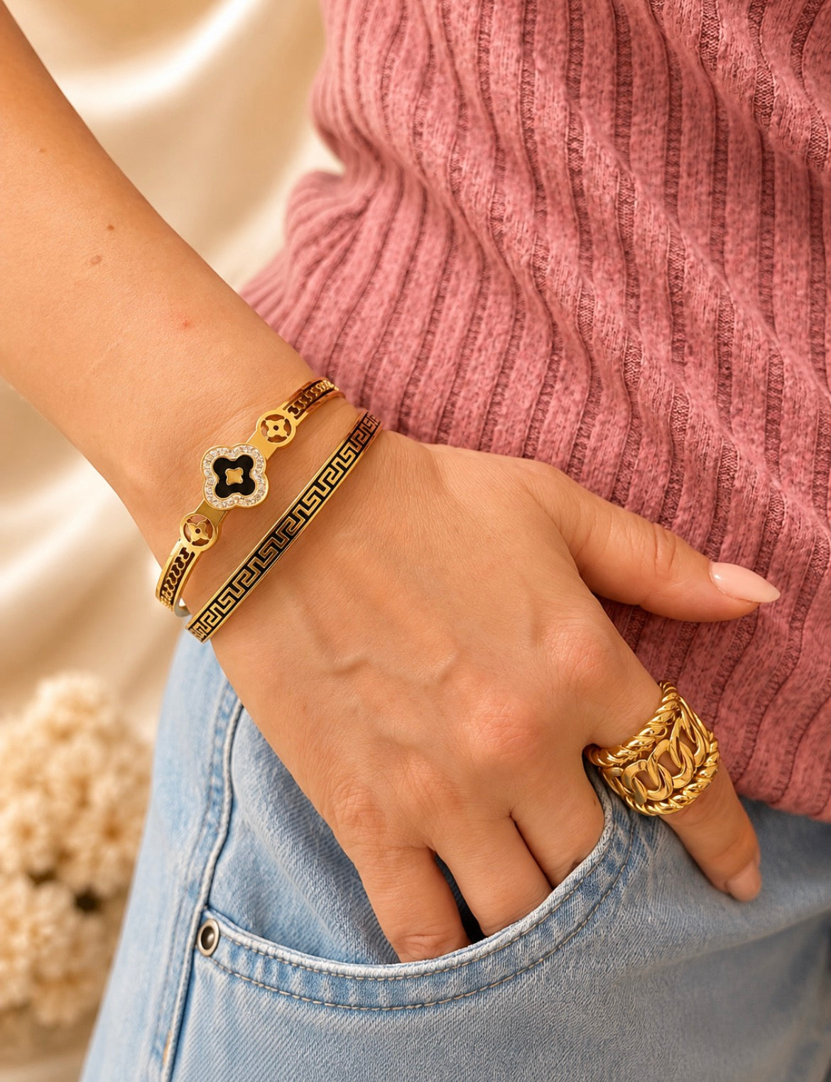 Greek Key Gold Bangle