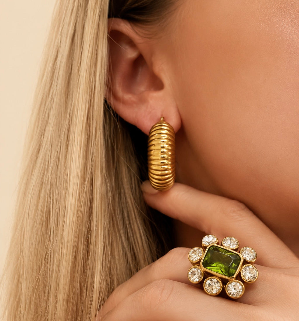 Chunky Ribbed Gold Hoop Earrings