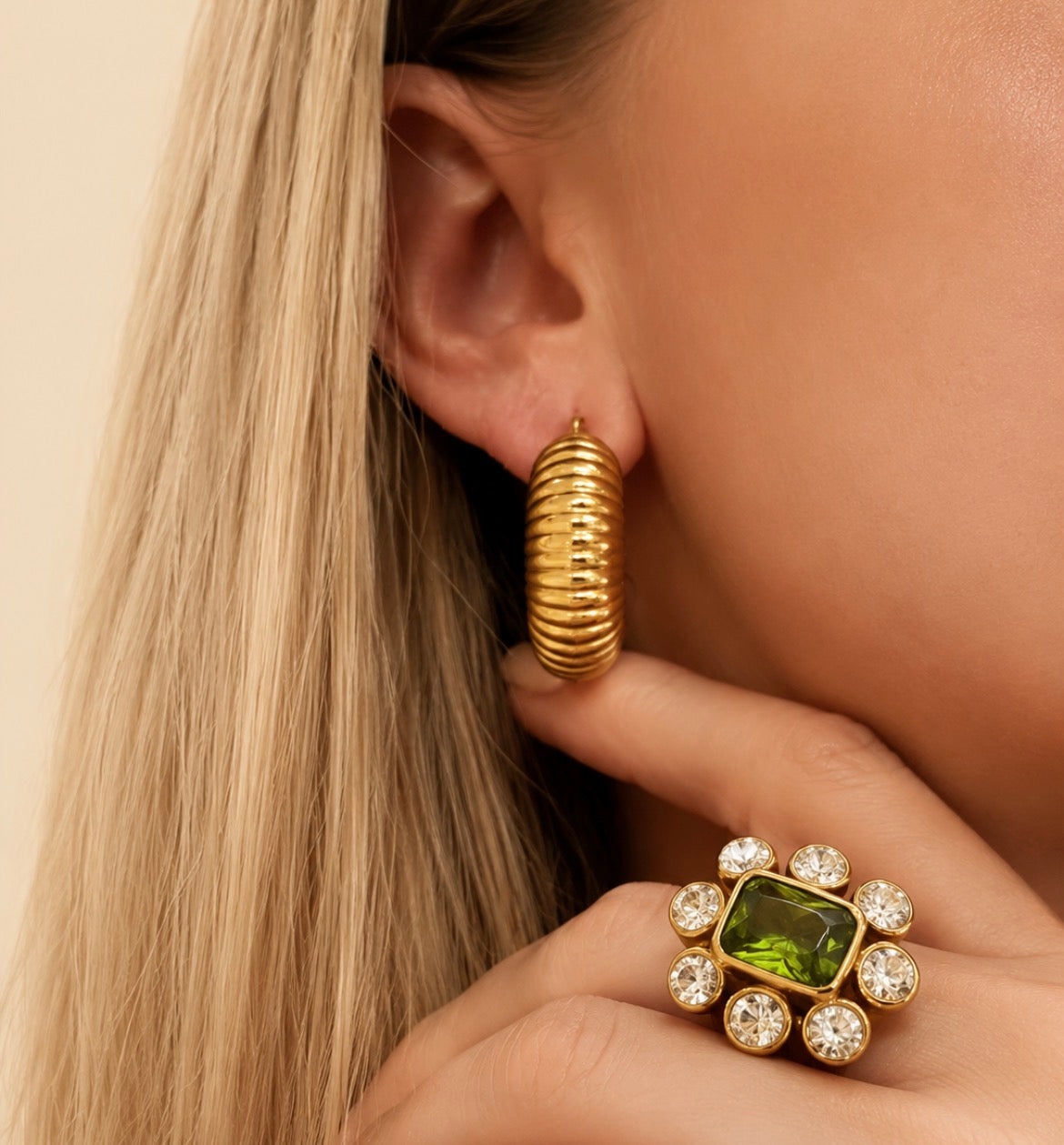 Chunky Ribbed Gold Hoop Earrings