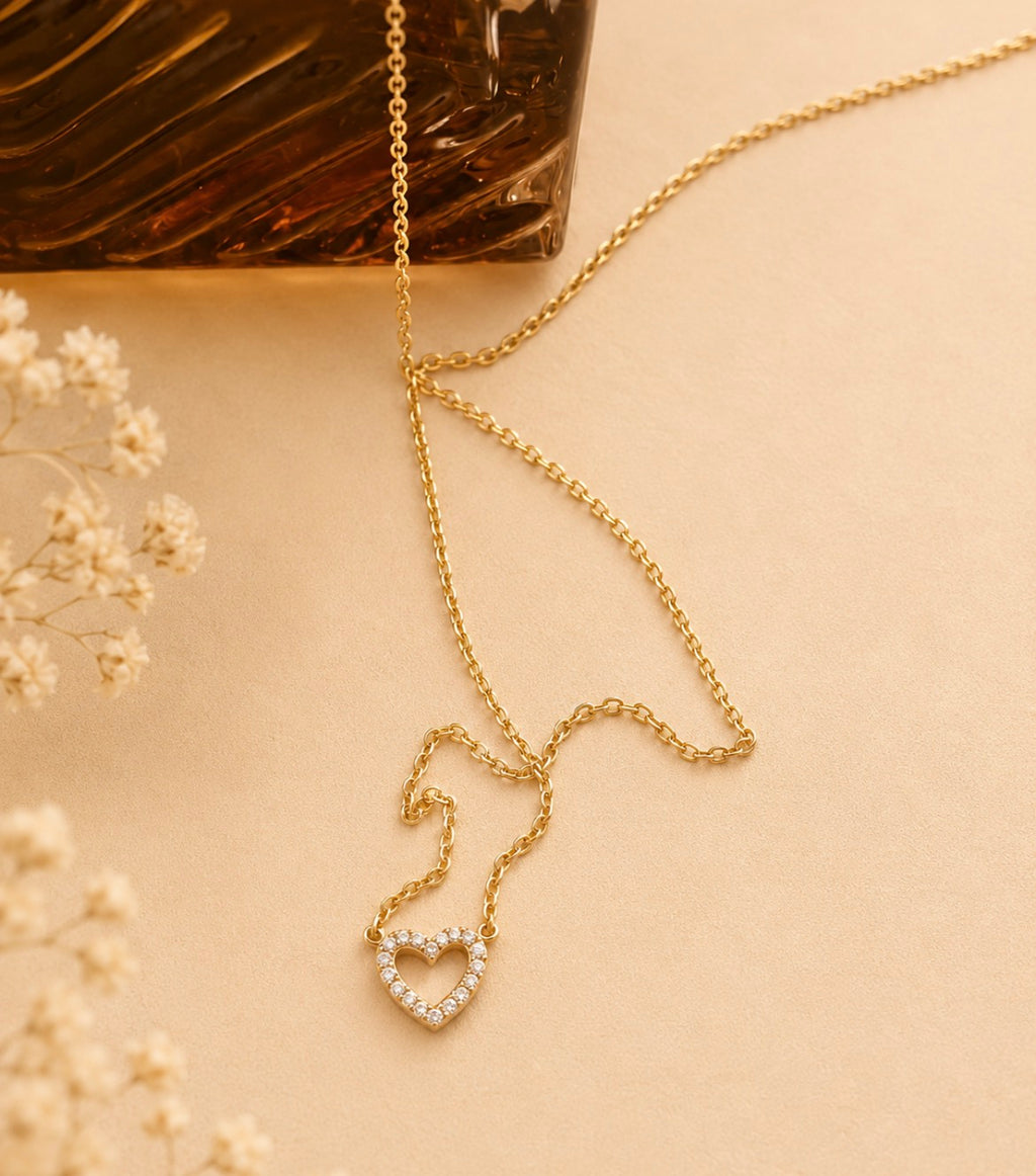 Crystal Heart Necklace – Gold