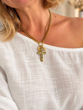 Green Crystal Cross & Heart Charm Necklace