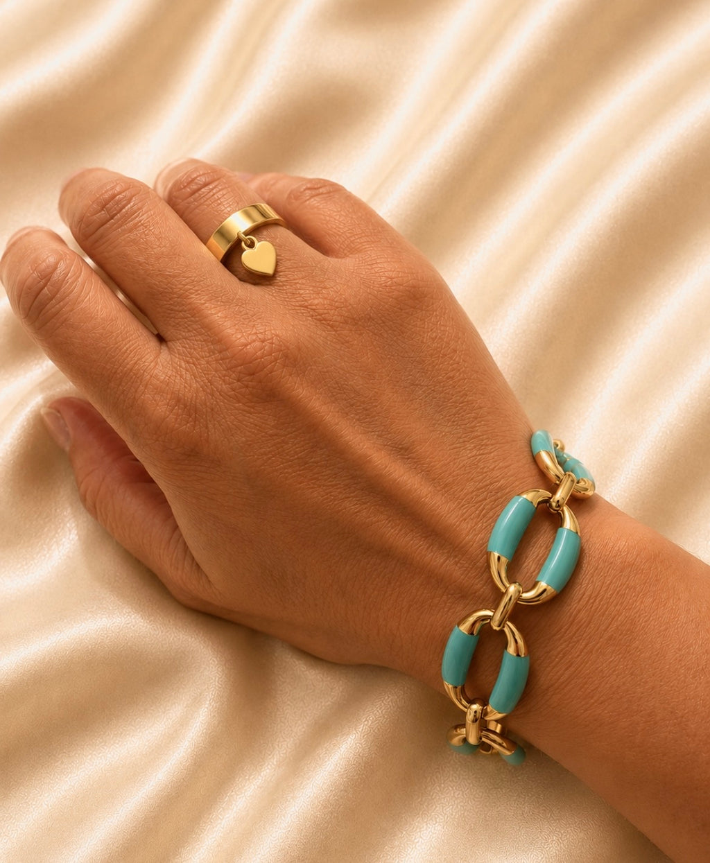 Turquoise & Gold Link Bracelet