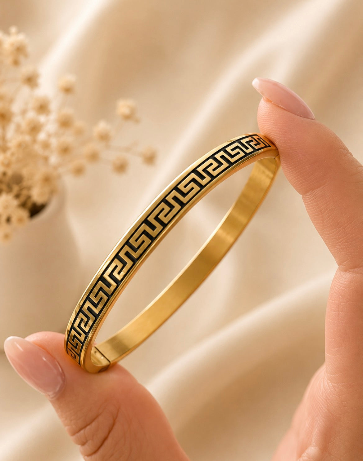 Greek Key Gold Bangle