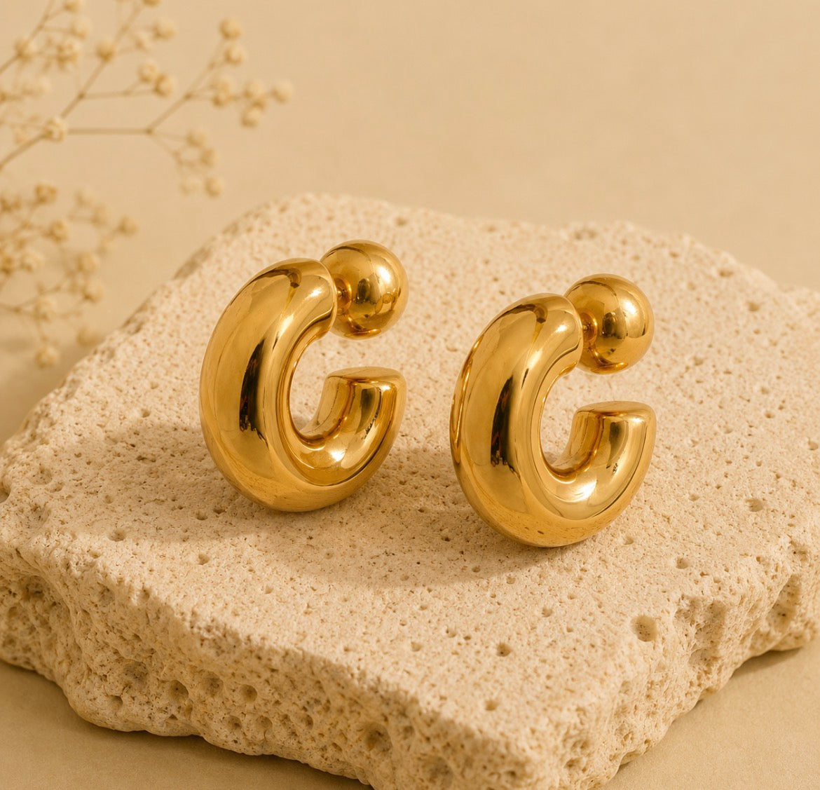 Luna Gold Drop Hoop Earrings | 18K Gold Plated Stainless Steel