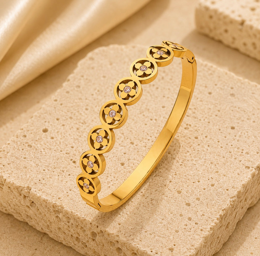 Floral Crystal Bangle Bracelet