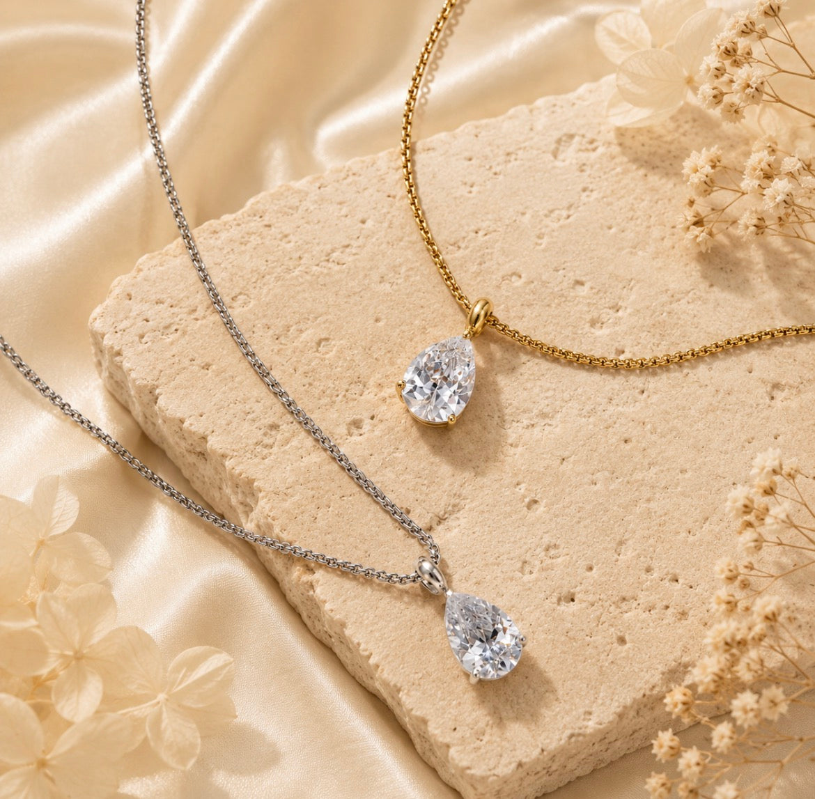 Teardrop Crystal Necklace – Gold & Silver