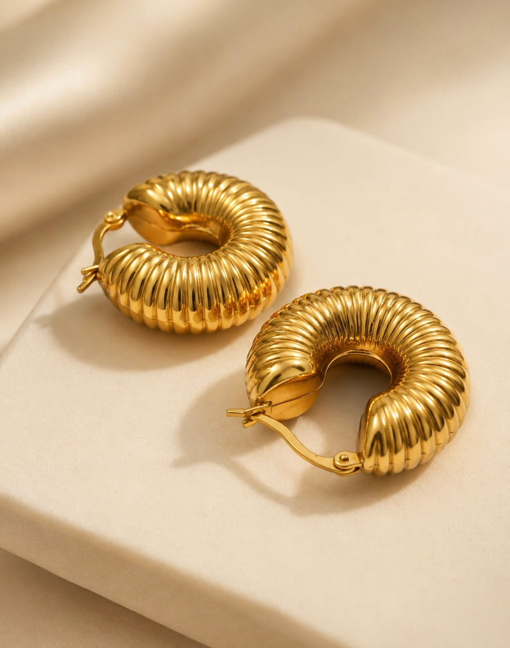 Chunky Ribbed Gold Hoop Earrings
