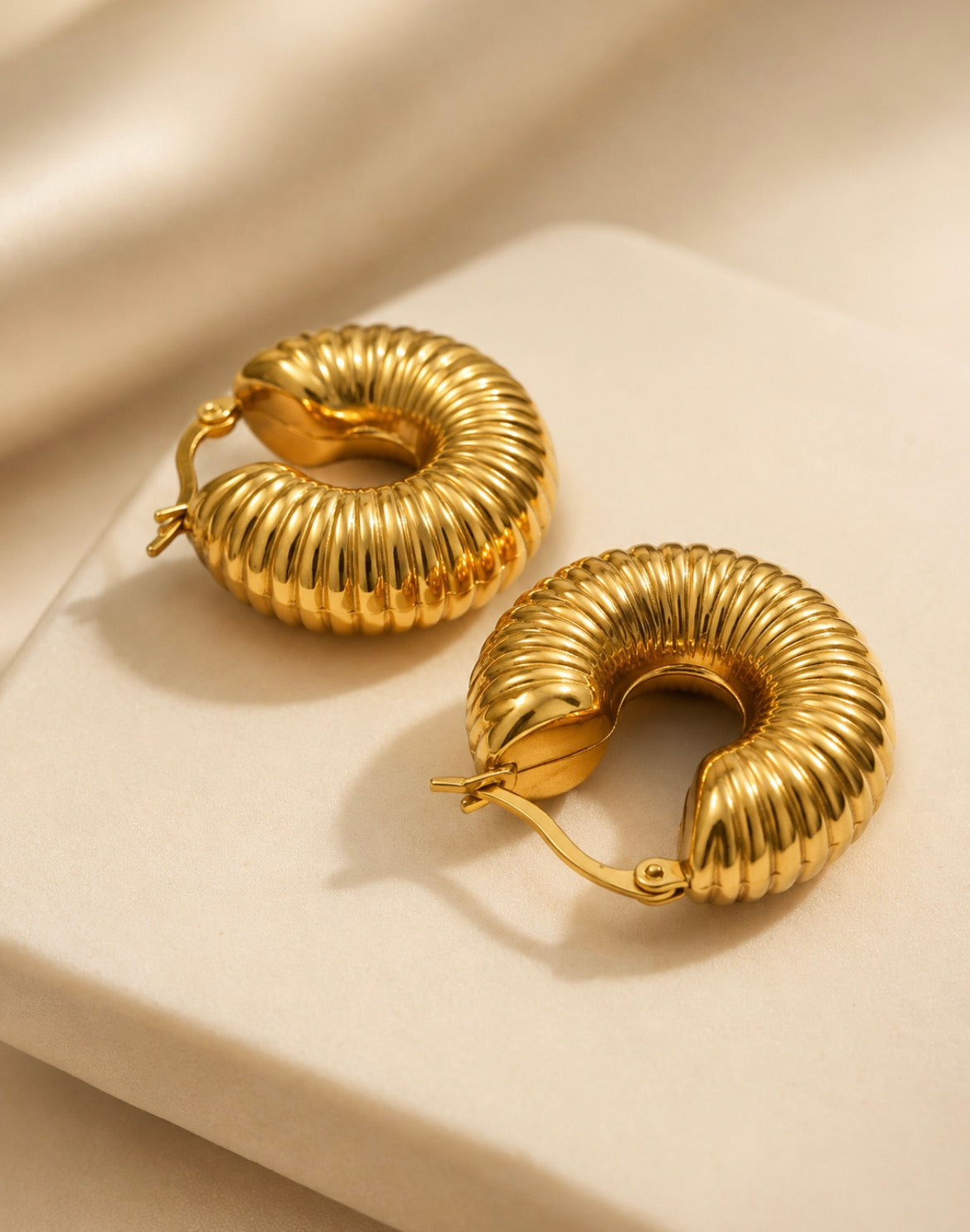 Chunky Ribbed Gold Hoop Earrings