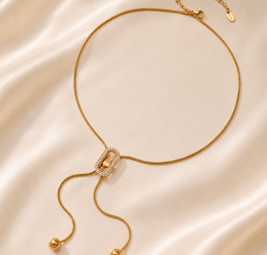 Crystal Adjustable Slider Necklace – Gold
