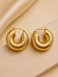 Chunky Ribbed Gold Hoop Earrings
