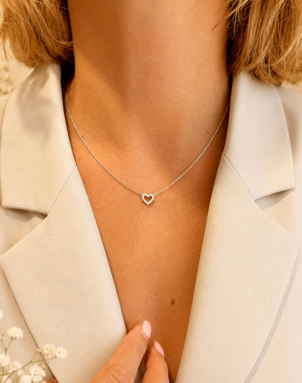 Crystal Heart Necklace – Silvery