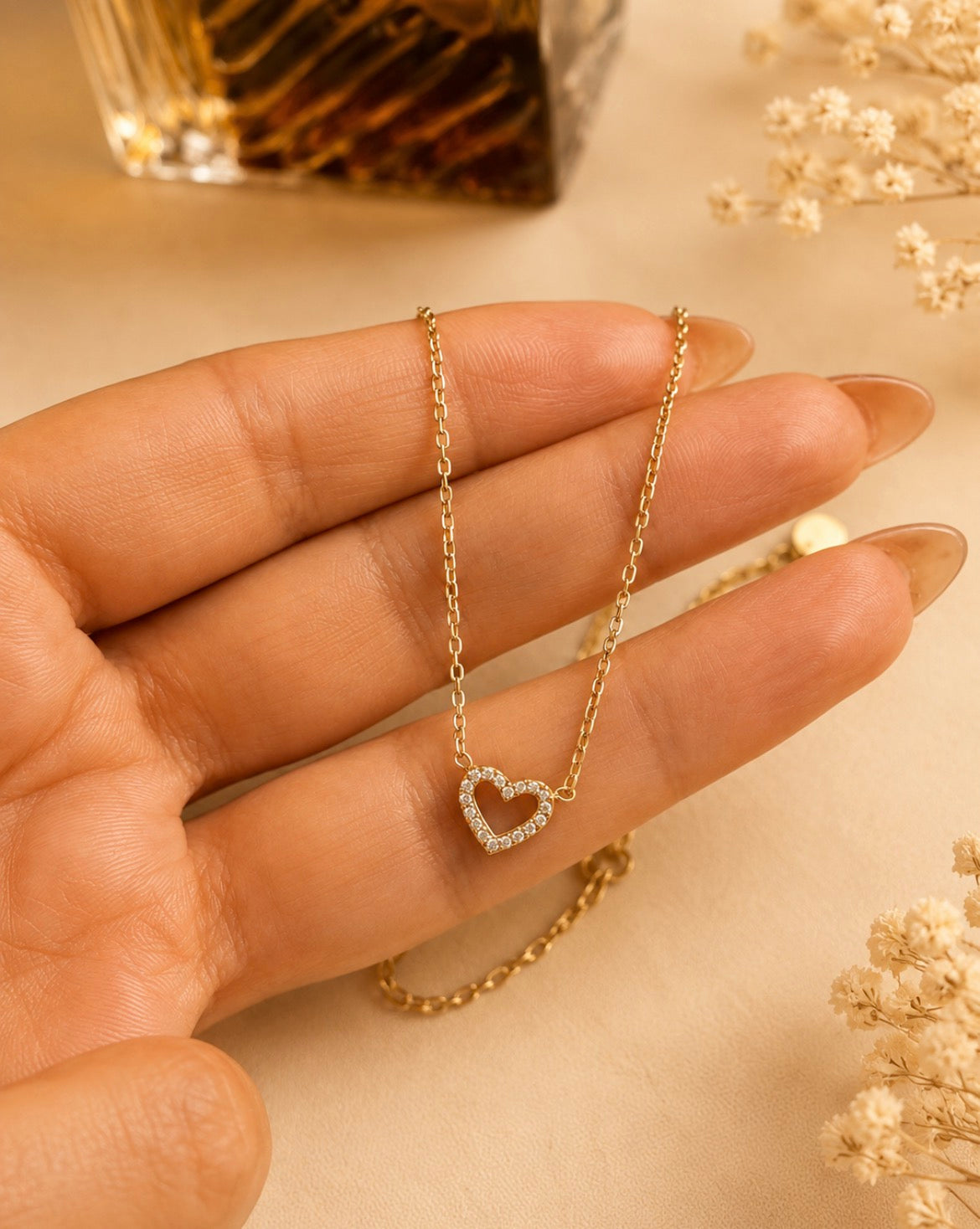 Crystal Heart Necklace – Gold