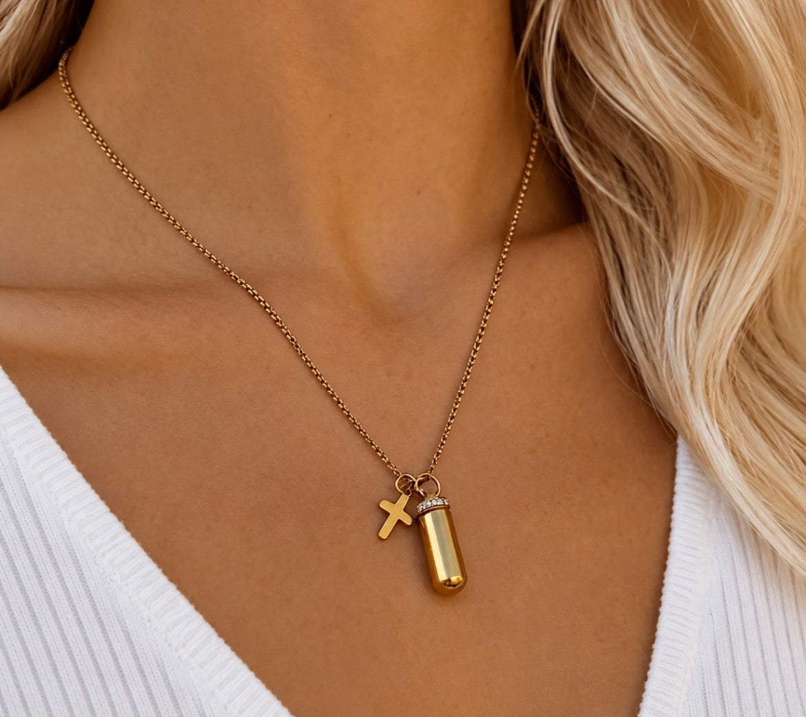 Cross & Capsule Memory Necklace