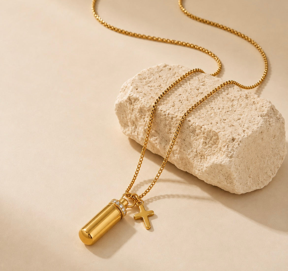 Cross & Capsule Memory Necklace