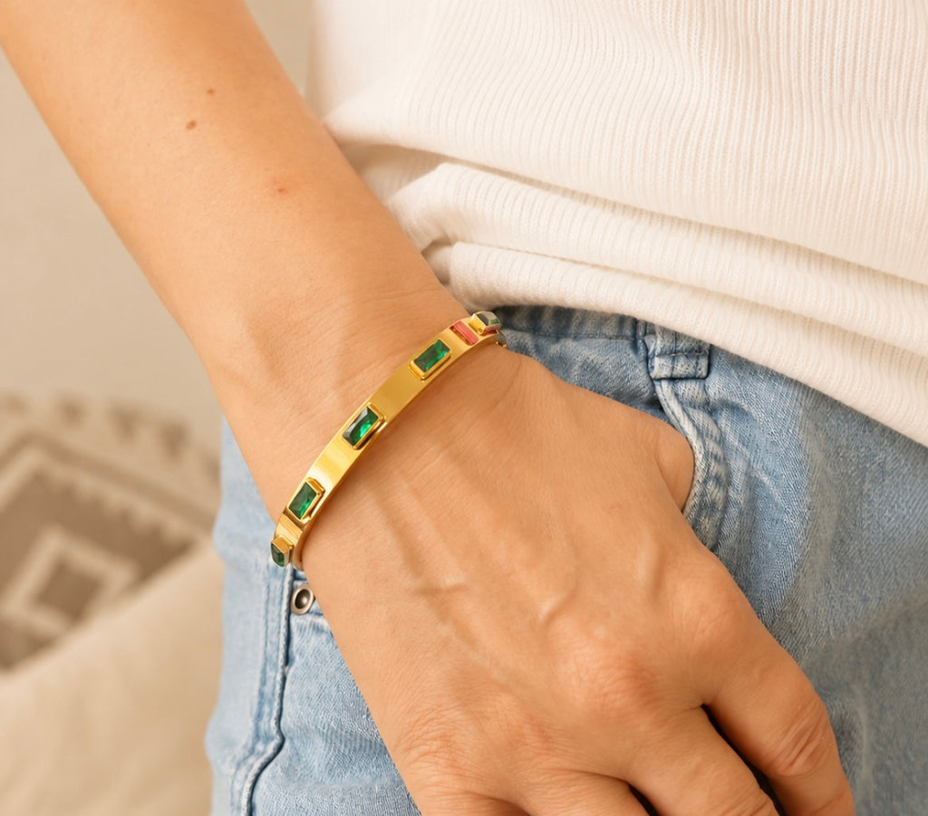 Emerald Green Crystal Gold Bangle