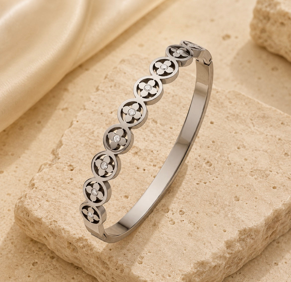 Floral Crystal Bangle Bracelet