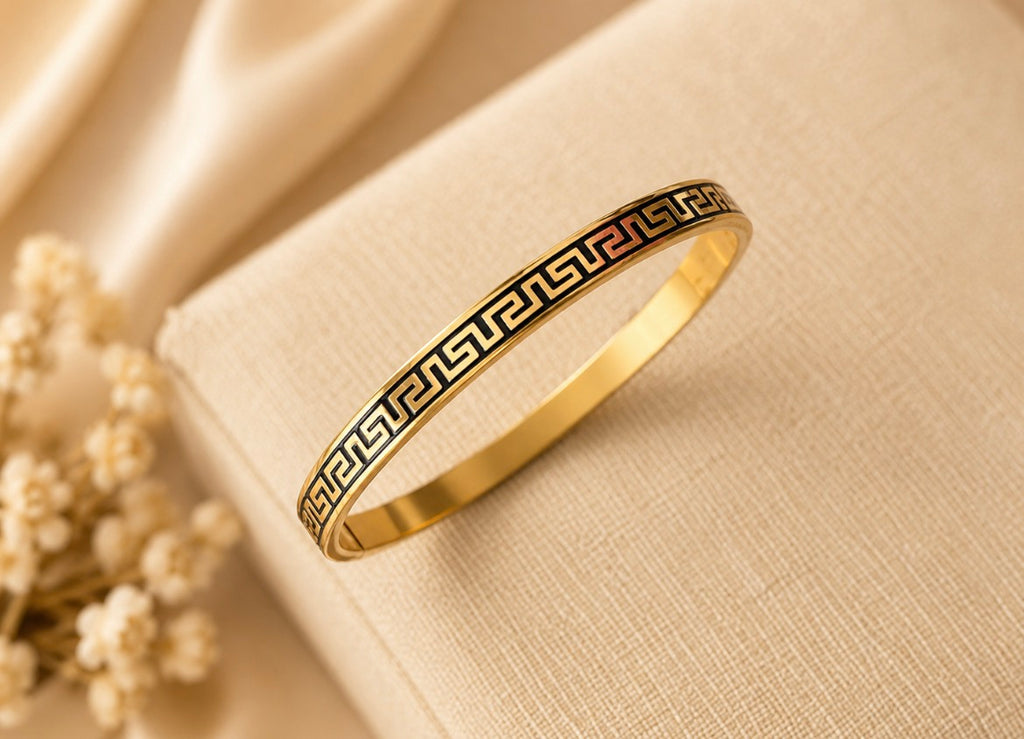 Greek Key Gold Bangle
