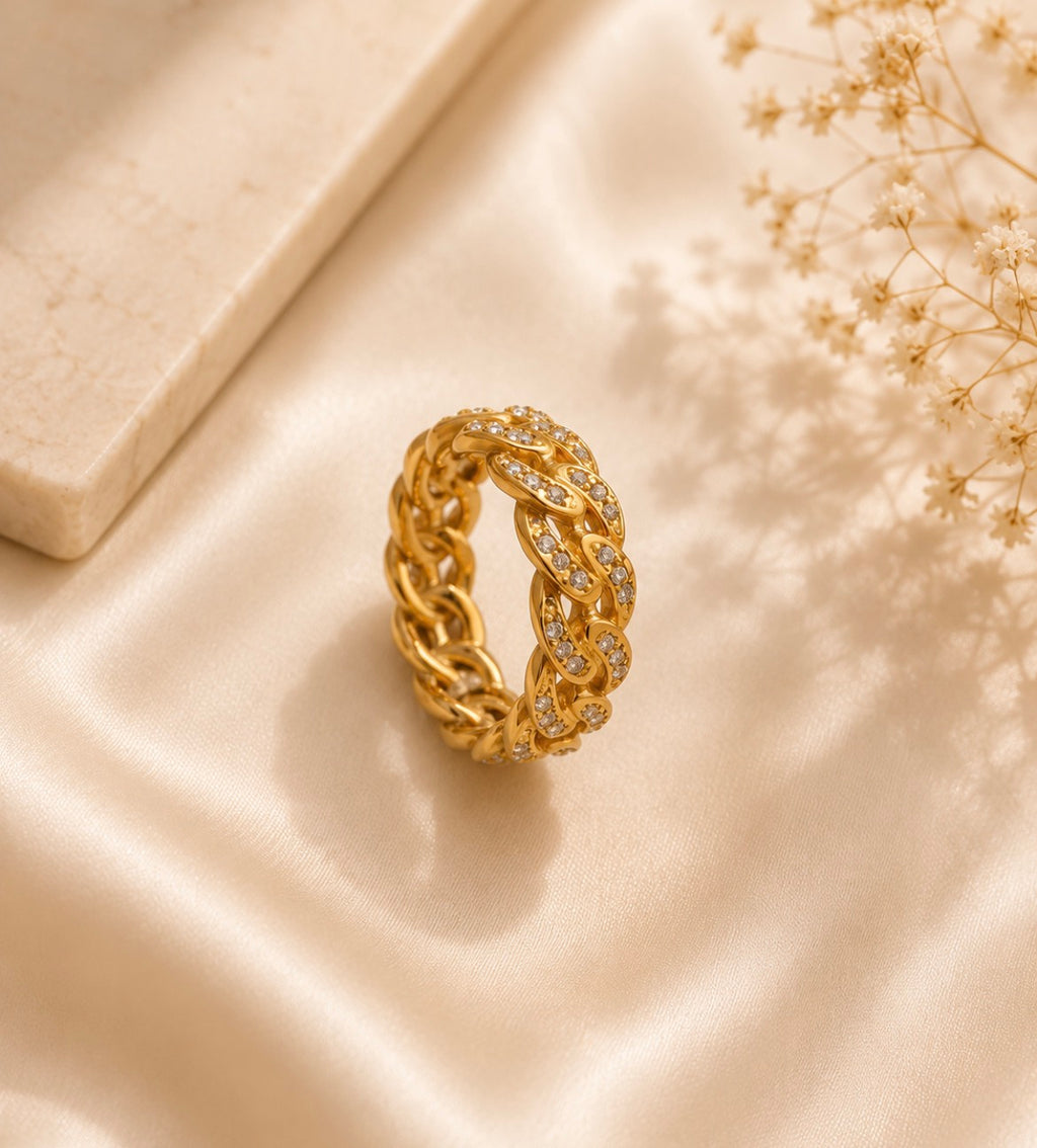 Golden Chain Crystal Ring