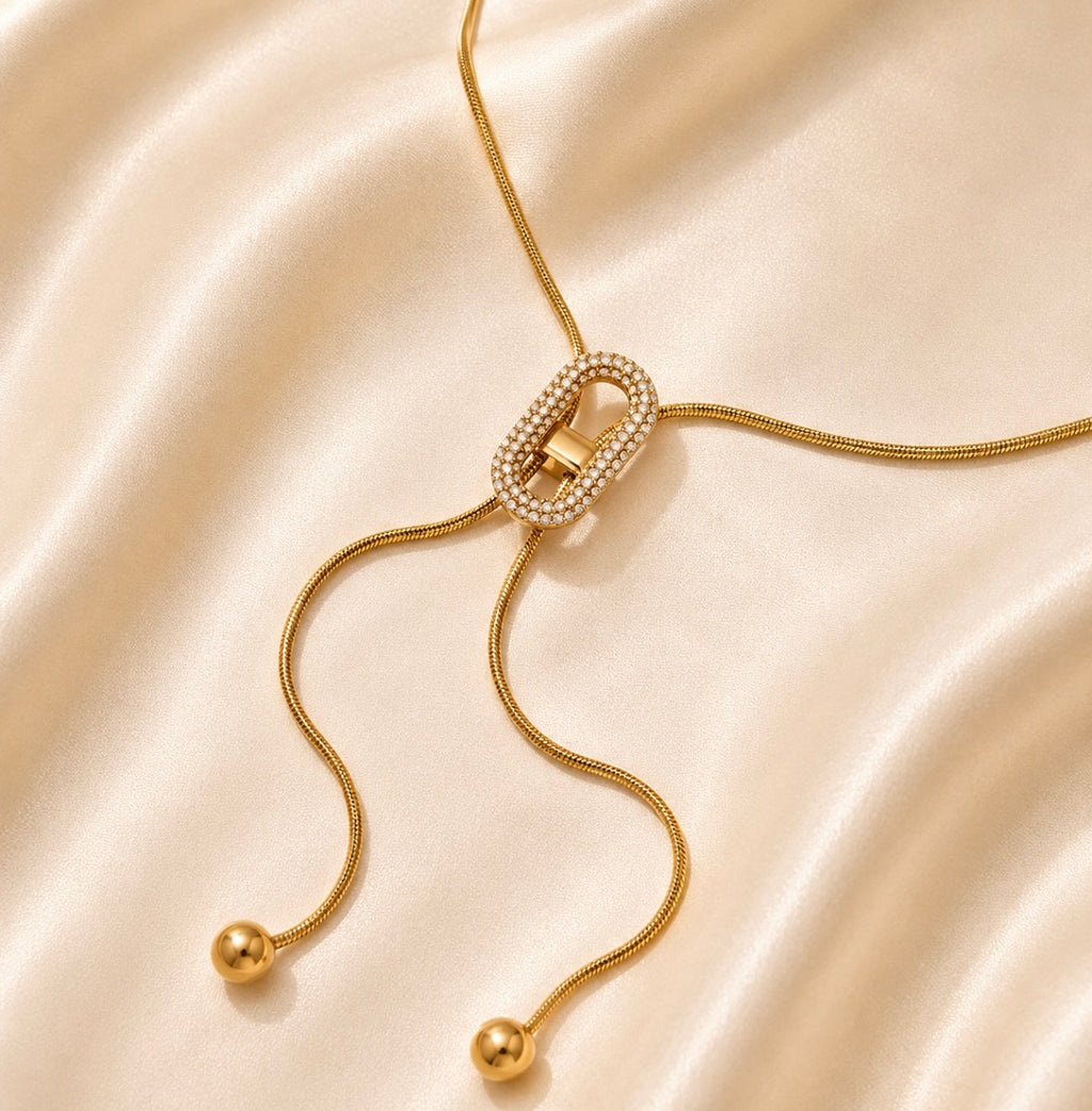 Crystal Adjustable Slider Necklace – Gold