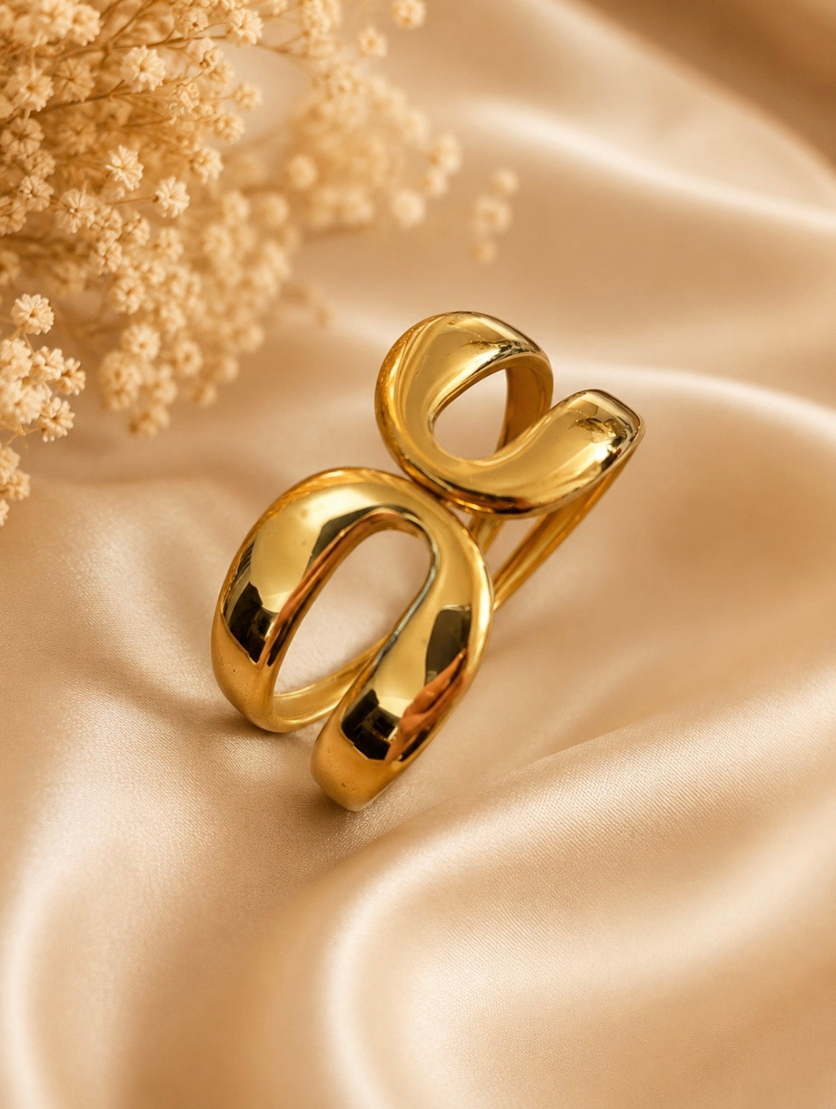 Gold Sculptural Open Cuff Bangle
