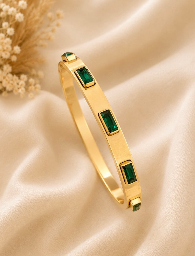 Emerald Green Crystal Gold Bangle