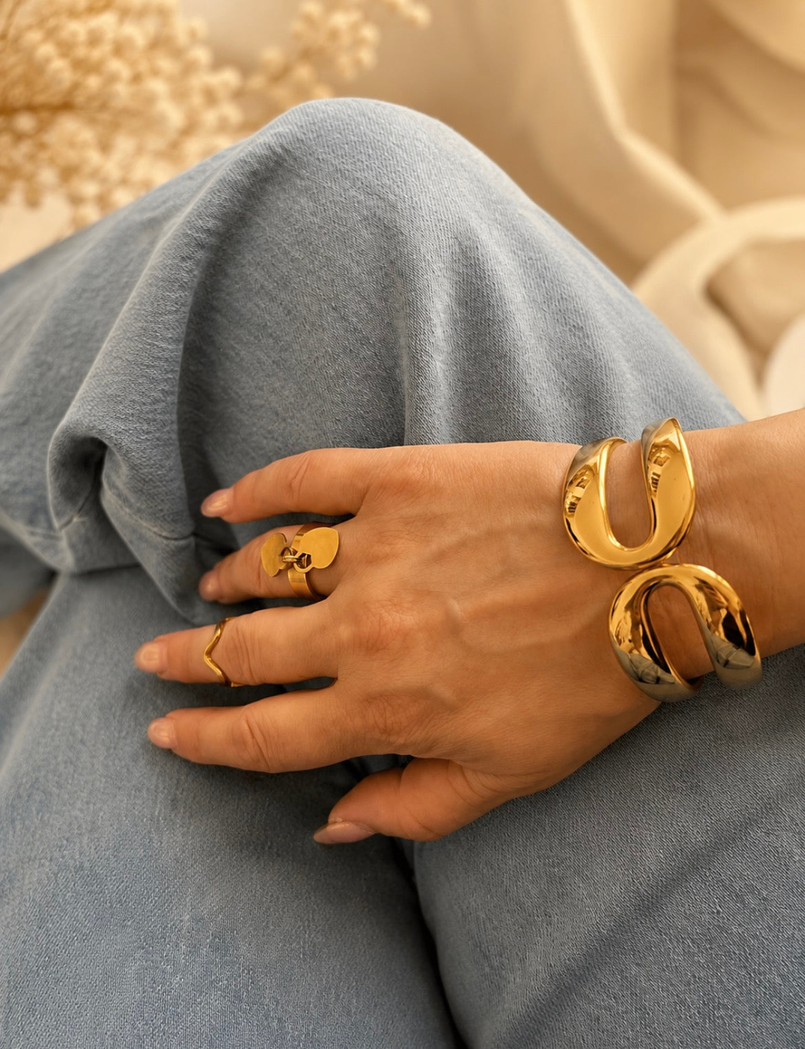 Gold Sculptural Open Cuff Bangle