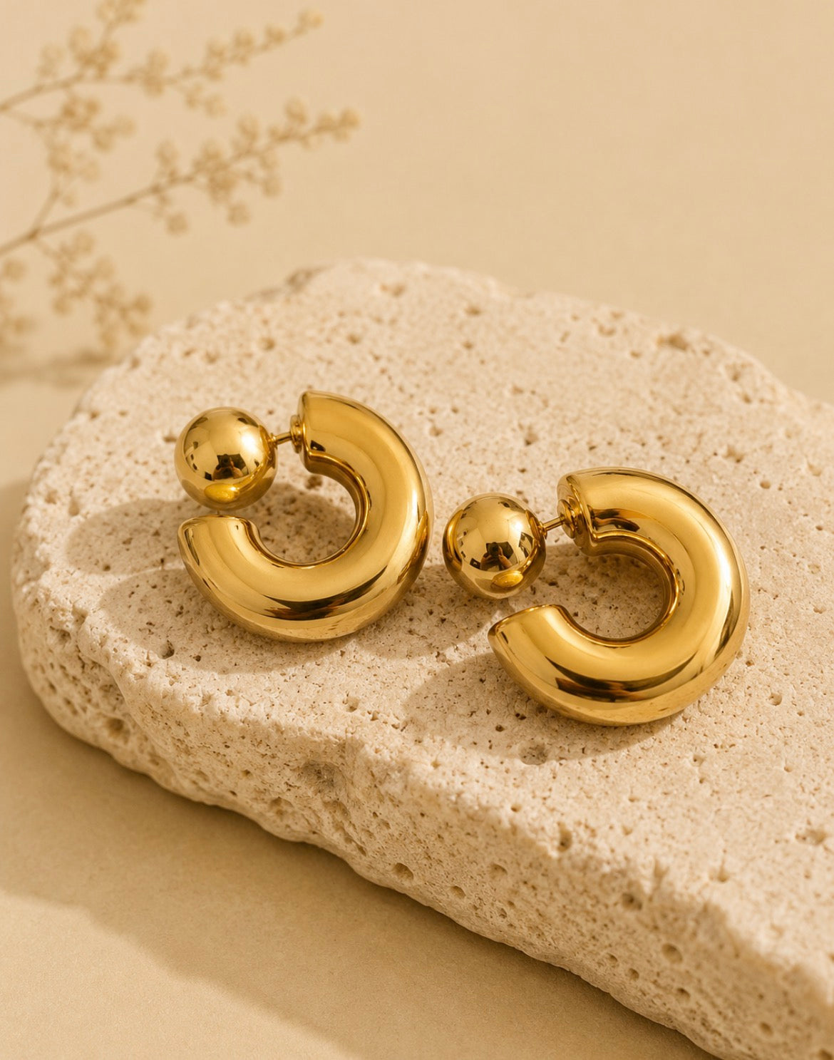 Luna Gold Drop Hoop Earrings | 18K Gold Plated Stainless Steel