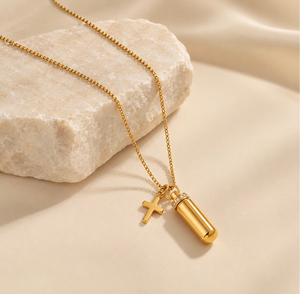 Cross & Capsule Memory Necklace